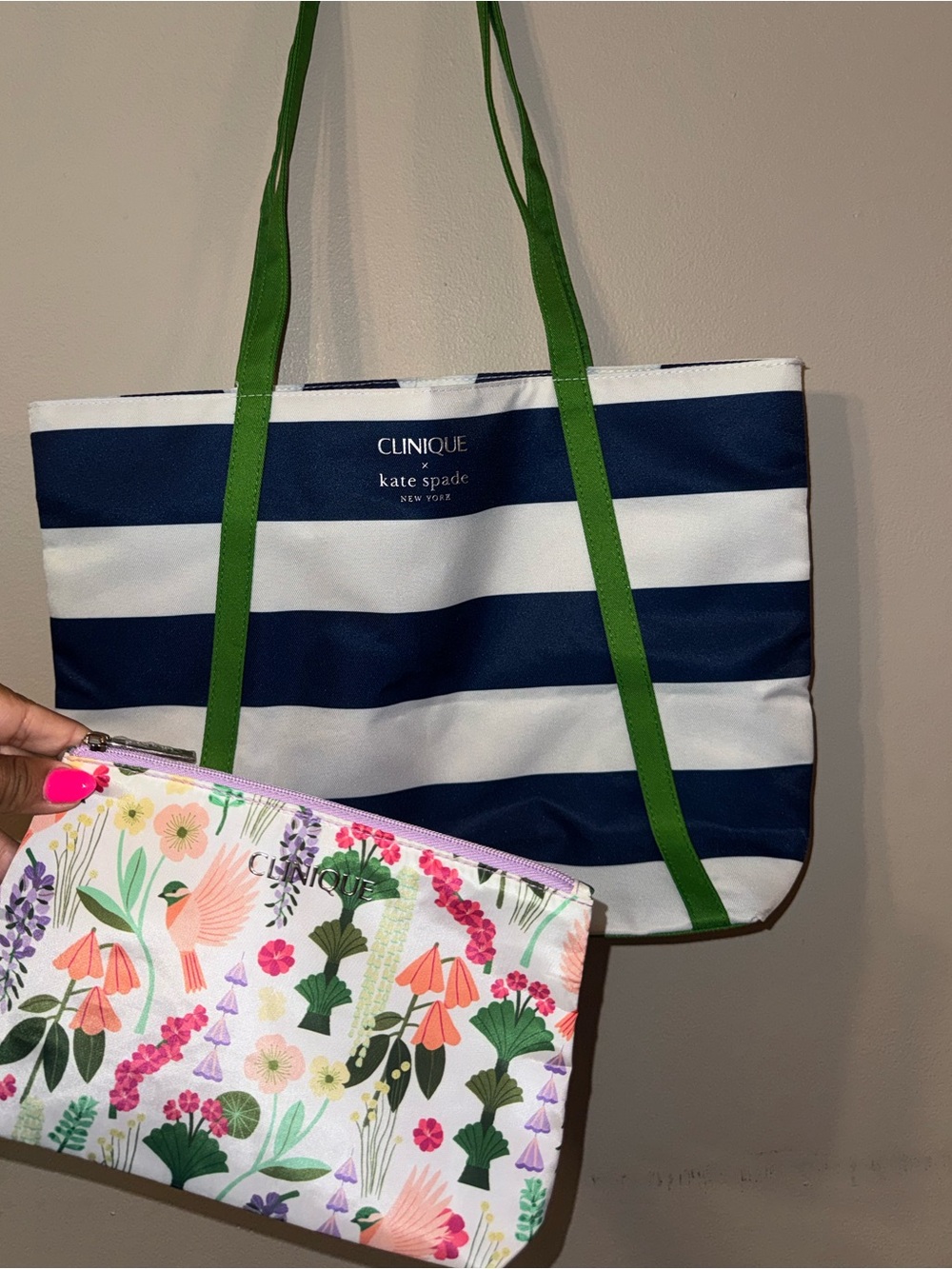 Kate spade Navy & White Stripe Tote with Floral Pouch